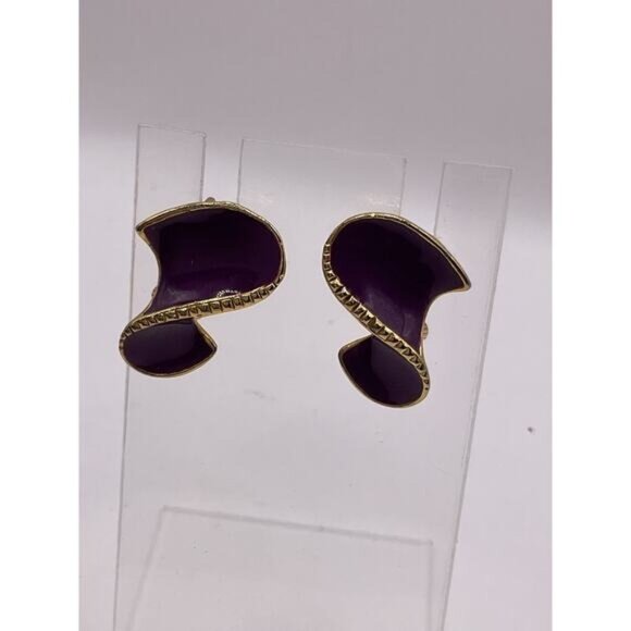 Vintage Purple & Gold Abstract Clip-On Earrings - Picture 1 of 4